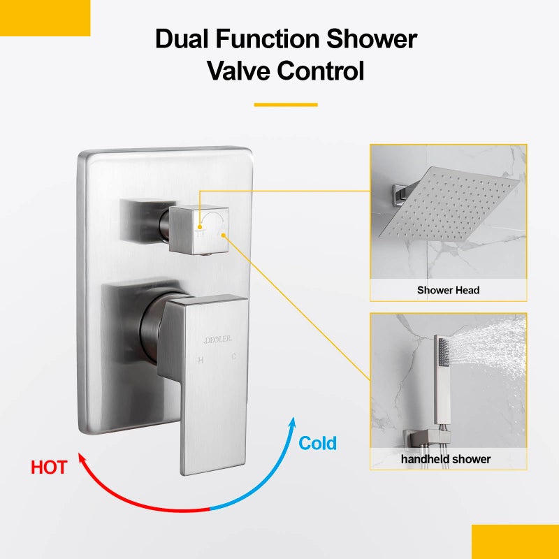 DEOLER Rain Shower System with Handheld Shower, 10 Inch Wall Mounted Shower Faucet Set Bathroom Luxury Rain Mixer Shower Combo Set Rough-in Valve and Trim Kit, Brushed Nickel - Image 3